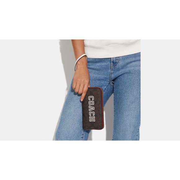 New Coach CB856 Long Zip Around Wallet with Varsity Motif Brown / Chalk Multi - Picture 3 of 3